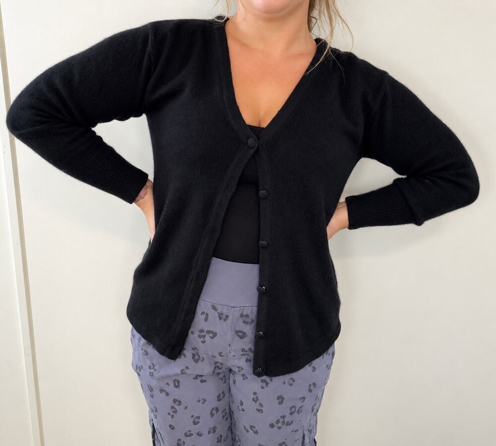 Vintage Claudine Gueche Black Silk Angora Cardigan Sweater Small Y2K